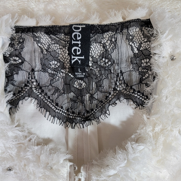 Berek Jacket Womens Large White Flower Pop Stretch Bling Zipper Short Pockets - Picture 2 of 14